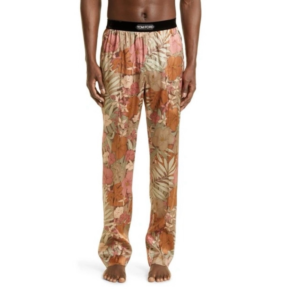 Tom Ford Pink, Orange and Tan Floral Silk Lounge Pants